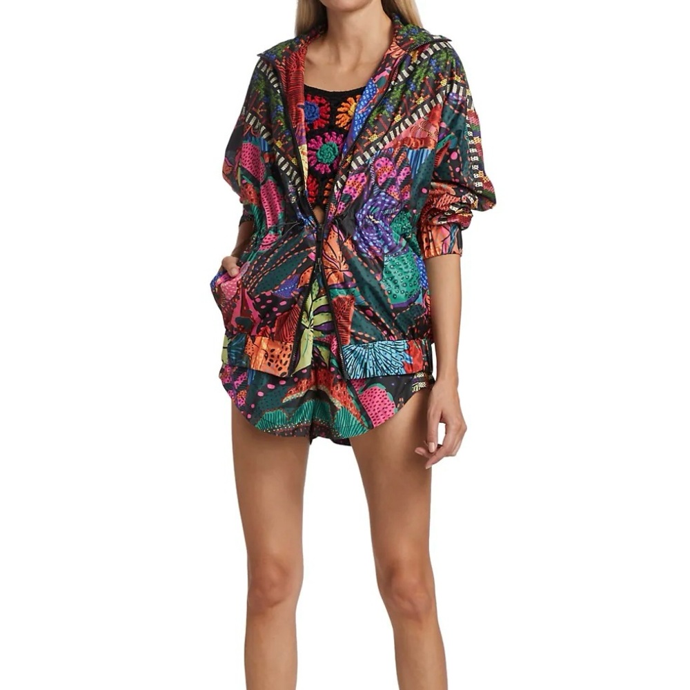 🌻Farm Rio Black Cool Leopard Windbreaker NWT size L